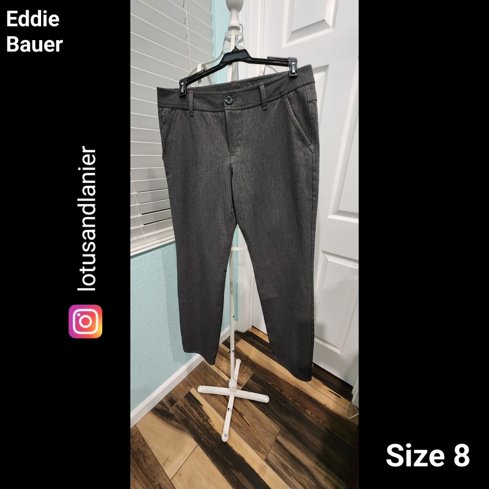 Eddie Bauer Flat Front Gray Pants Sz 8